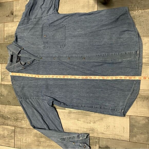 Vtg 80s 90s Cotton DENIM Button Up Drop Shoulder Oversized Long Sleeve SHIRT XXL - Picture 7 of 12
